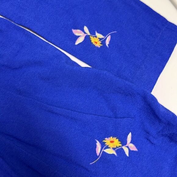 Free People Mock Neck Pullover Royal Blue Floral Drop Shoulder Top- Small - Picture 9 of 11